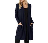 Cardigans longs pour femmes UK, cardigan léger à manches longues ouvert sur le devant style cascade, veste grande taille avec poches pour l'été et l'automne, bleu marine, 5XL