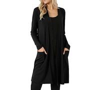 Cardigans longs pour femmes UK, cardigan léger à manches longues ouvert sur le devant style cascade, veste grande taille avec poches pour l'été et l'automne, Noir , L