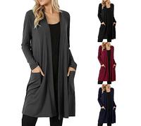 Cardigans longs pour femmes UK, cardigan léger à manches longues ouvert sur le devant style cascade, veste grande taille avec poches pour l'été et l'automne, L