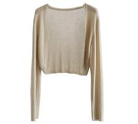 Cardigans pour femme sans boutons - Boléro pour robe de soirée - Cardigan court - Cardigan élégant - Veste de transition à manches longues - Veste d'été en tricot - Cardigan court, kaki, taille unique