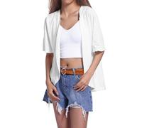Cardigans pour femmes UK Solide Jacquard Manches Courtes Dentelle Manches mi-longues Cardigans Airy Chic Fashion Casual Confortable Respirant Cover Tops, 07# Blanc, L