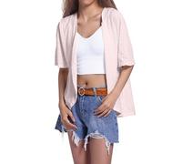 Cardigans pour femmes UK Solide Jacquard Manches Courtes Dentelle Manches mi-longues Cardigans Airy Chic Fashion Casual Confortable Respirant Cover Tops, #05 - Rose clair, L