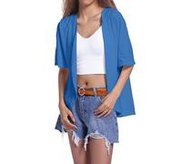 Cardigans pour femmes UK Solide Jacquard Manches Courtes Dentelle Manches mi-longues Cardigans Airy Chic Fashion Casual Confortable Respirant Cover Tops, 03# Bleu, M