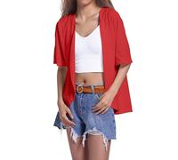 Cardigans pour femmes UK Solide Jacquard Manches Courtes Dentelle Manches mi-longues Cardigans Airy Chic Fashion Casual Confortable Respirant Cover Tops, 06# Rouge, XXL
