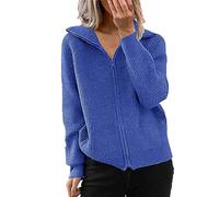 Cardigans pulls décontractés en tricot côtelé à fermeture éclair pour femme - Amples et tombants unis - Manches longues - Devant ouvert - Col à revers - Style vintage esthétique - Sweat-shirts vestes