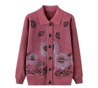 Cardigans Tricotés pour Personnes Âgées et D'Âge Moyen Haut Décontracté pour Vieilles Dames Vêtements De Grand Mère Tricots Brodés À Revers Veste Épaisse et Chaude Manteau Rose S