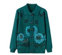 Cardigans Tricotés pour Personnes Âgées et D'Âge Moyen Haut Décontracté pour Vieilles Dames Vêtements De Grand Mère Tricots Brodés À Revers Veste Épaisse et Chaude Manteau Vert M