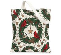 Cardinal And Pine Sac fourre-tout en toile Thème hiver 33 x 38,1 cm | Branches de pin, étoiles rustiques, pommes de pin, motif forêt, thème nature hivernale