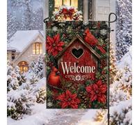 Cardinal And Poinsettia Drapeau de jardin de bienvenue d'hiver 30,5 x 45,7