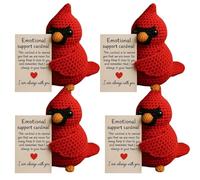 Cardinal Au Crochet pour Soutien émotionnel, avec Carte Encourageante I Am Always with You, Cadeau Rappelant L'oiseau Cardinal, Compagnon De Poche Portable Fait Main pour Soulager L'anxiété(4pcs)