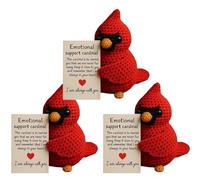 Cardinal Au Crochet pour Soutien émotionnel, avec Carte Encourageante I Am Always with You, Cadeau Rappelant L'oiseau Cardinal, Compagnon De Poche Portable Fait Main pour Soulager L'anxiété(3pcs)