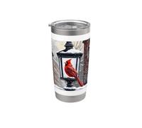 Cardinal Bird assis sur une lanterne de rue couverte de neige Gobelet isotherme en acier inoxydable double paroi