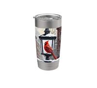Cardinal Bird assis sur une lanterne de rue couverte de neige Gobelet isotherme en acier inoxydable double paroi
