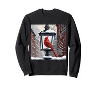 Cardinal Bird Assis sur Une Lanterne de Rue Couverte de Neige Sweatshirt