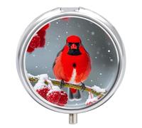 Cardinal Birds Snow Canneberries Pilulier de voyage étanche portable pour contenir des vitamines, des médicaments, de l'huile de poisson et des compléments alimentaires