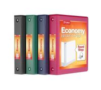 Cardinal ClearVue Lot de 4 classeurs à 3 anneaux pour école et bureau, durables de 3,8 cm, anneaux ronds, peut contenir 350 feuilles, vue de présentation ClearVue, antiadhésifs, couleurs assorties