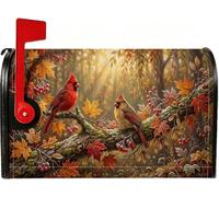 Cardinal Couverture magnétique pour boîte aux lettres Motif feuillage | Feuillage d'automne, couvercle de boîte aux lettres, baies rouges, thème forêt, fixation magnétique, attrait de trottoir