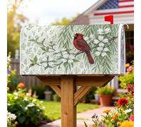 Cardinal Couverture magnétique pour boîte aux lettres naturelle rustique en cornouiller fleurs feuilles printemps rouge pour décoration de maison et jardin 45,7 x 53,3 cm