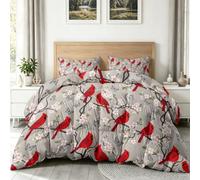 Cardinal Fleurs Papillon Réversible Imprimée Couettes 135 x 200 cm, Minimaliste Moderne Douce Respirante Matelassée Couette 4 Saisons, Rouge Gris Lavable Couettes sans Housse pour 1 Personnes