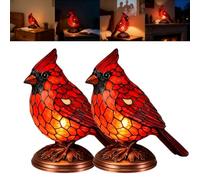 Cardinal Lamp Desktop Ornament, Handmade Resin Stained Glass Red Bird Lamp, Vintage Warm Memorial Art Light for Bedside Living Room Bedroom Home Decoration