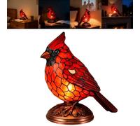Cardinal Lamp Desktop Ornament, Handmade Resin Stained Glass Red Bird Lamp, Vintage Warm Memorial Art Light for Bedside Living Room Bedroom Home Decoration