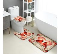 Cardinal - Lot de 3 tapis de salle de bain rustique, motif oiseaux rouges, fleurs, absorbants, antidérapants, lavables en forme de U, décoration hivernale, séchage rapide