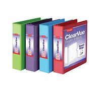 Cardinal Lot de 4 classeurs à 3 anneaux (29311), 5,1 cm, peut contenir 475 feuilles, couvertures ClearVue, antiadhésives, sans PVC, couleurs assorties : rouge, vert, bleu, violet