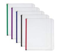 Cardinal Lot de 5 pochettes en plastique à fermeture éclair avec 3 trous perforés pour feuilles de 21,6 x 27,9 cm Transparent avec fermetures éclair multicolores
