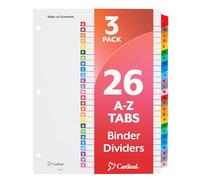 Cardinal Onglets A-Z pour classeurs à 3 anneaux, table des matières personnalisable avec onglets A-Z multicolores, 3 ensembles (63218)