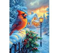 Cardinal rouge dans un village enneigé 300 Pieces Casse-tête Collectionneur En Carton Sans Déformation Faune sauvage et animaux de compagnie Haute Difficulté Décoration Murale Collection Cadeau Noël P