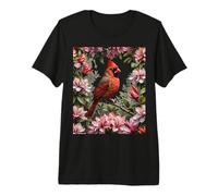 Cardinal Rouge Parmi Les rhododendrons Roses T-Shirt Haut de Gamme