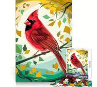 Cardinal stylisé dans Une forêt colorée Puzzle de 1000 pièces pour Adultes Jeu de logique et d'adresse Anti-Stress Découpe précise Liste de souhaits du Père Noël 38x26cm