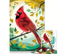 Cardinal stylisé dans Une forêt colorée Puzzle de 1000 pièces pour Adultes Jeu de logique et d'adresse Anti-Stress Découpe précise Liste de souhaits du Père Noël 38x26cm