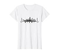 Cardiogram Skyline USA Miami T-Shirt Graphique avec Valeur, Femme, Blanc, M
