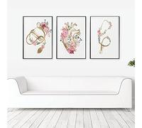 Cardiologue Bureau Décor Affiche Fleur Art Coeur Stéthoscope ECG Impressions sur Toile Docteur Médical Mur Art Cardiologie Peinture 14"X20"X3Pcs sans Cadre