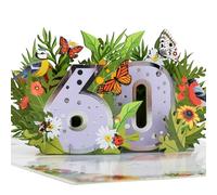 Cardology- Carte pop-up 60e anniversaire, carte florale 60e anniversaire pour femme, marron, chêne, bleu, gris