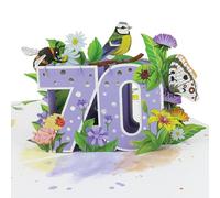 Cardology- Carte pop-up 70e anniversaire - Carte florale 70e anniversaire pour femme, vert, gris, beige, bleu, jaune