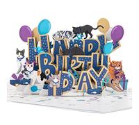 Cardology- Carte Pop-Up Joyeux Anniversaire Chats | Carte d'anniversaire 3D pour les amoureux des chats, carte de charité Battersea | Licence officielle
