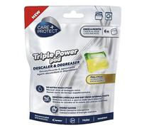 CARE+PROTECT capsules triple action : détartrantes, dégraissantes et nettoyantes pour lave-linge-lave-vaisselle, s'utilisent pendant le cycle de lavage, 6 capsules pour 6 mois de traitement