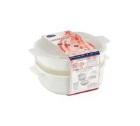 CARE + PROTECT Cuiseur Vapeur Micro-Ondes 4L, 2 Plateaux, sans BPA, Blanc | Cuisson Vapeur Rapide, Couvercle avec Soupape, Compatible Lave-Vaisselle et Congélateur, Idéal pour Servir