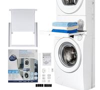 CARE+PROTECT Kit de Superposition Universel Pour Lave-Linge de Profondeur 47 à 62 cm et Sèche-Linge de Taille Standard - Avec Tablette Coulissante - Optimise L'espace - Blanc - Devant Carré