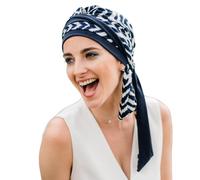 CAREBELL Écharpe longue Lucía Zig Zag Blue Headwear - Foulard oncologique à nouer, bleu marine, Taille Unique