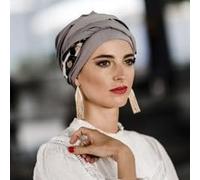 Carebell Elegance Black Abstract Turban oncologique en bambou et coton pour chimiothérapie ou alopécie, Gris perle, Taille Unique