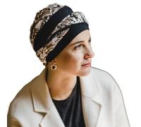 Carebell Elegance Paint Flowers Turban oncologique en coton pour chimiothérapie Alopécie, Noir, marron, blanc, Taille Unique