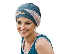 CAREBELL Turban ELEGANCE MEDITERRANÉO ACIER pour chimiothérapie tissu bambou alopécie perte de cheveux, bleu marine, Taille Unique