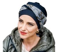 CAREBELL Turban Elegance Zig Zag Grey pour chimiothérapie. Tissu en coton. Alopécie et perte de cheveux, Noir , Taille Unique