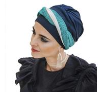 CAREBELL Turban Oncologique Elegance/Design Turquoise Gold/Tissu en bambou/Confortable et Respirant/Peaux Sensibles/Patients avec Perte de Cheveux