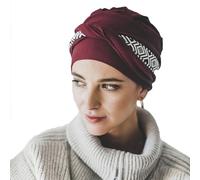 CAREBELL Turban Oncologique Modèle Confort - Design Ikat Bordeaux, Bambou Doux et Respirant, Spécial pour Chimiothérapie, Alopécie et Peau Sensible