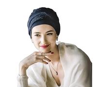 CAREBELL Turban oncologique Modèle Confort Navy Gold fabriqué à la main en Espagne avec du bambou doux et respirant, spécifique pour la chimiothérapie, l'alopécie et les peaux sensibles.