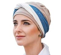 CAREBELL Turban oncologique modèle Elegance - Design Blue Gold, bambou doux et respirant, fabriqué à la main en Espagne, spécial pour la chimiothérapie, l'alopécie et la peau sensible